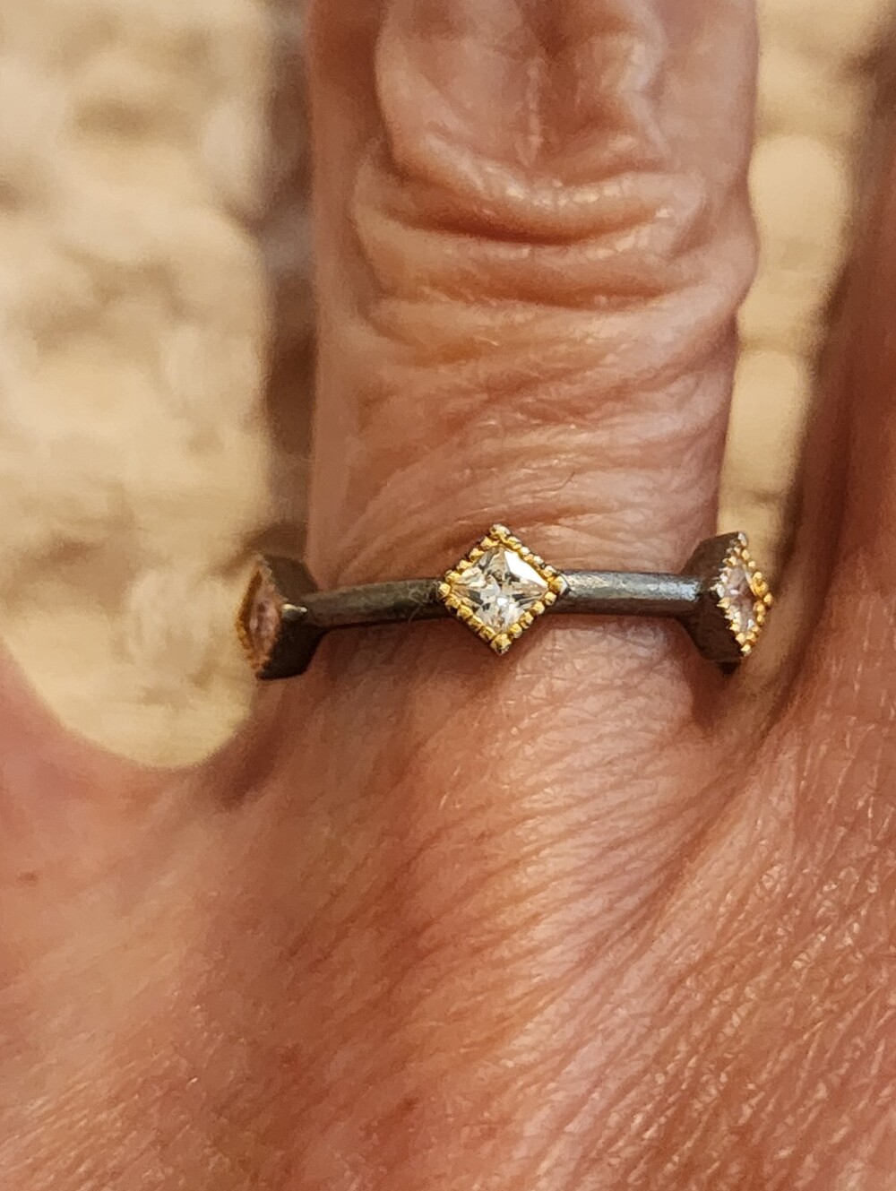 Freida Rothman Black Rhodium With Gold Stations Stacking Ring Sz 6